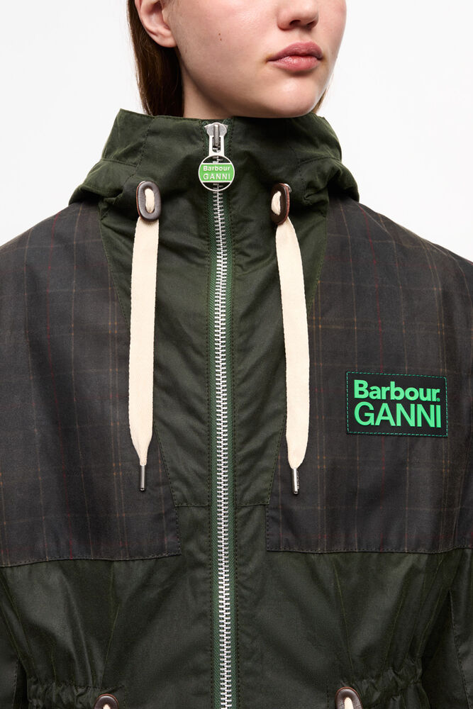 GANNI x Barbour Waxed Parka Jacket, Dark Green