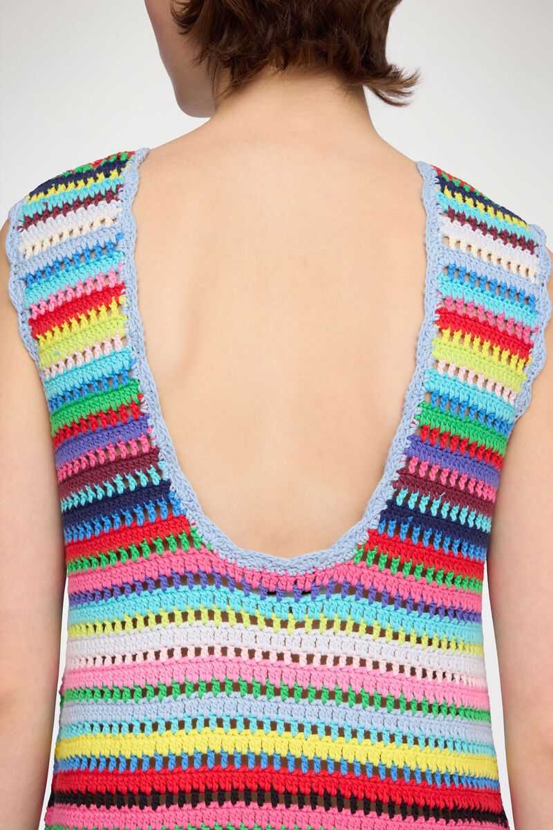 Heklet kjole med striper, Organic Cotton, in colour Multicolour - 3 - GANNI