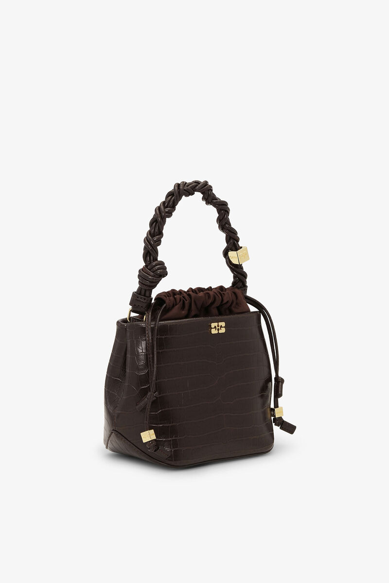Bou Bucket Bag in Brown Croco , Recycled Leather, in colour Chocolate Fondant - 2 - GANNI