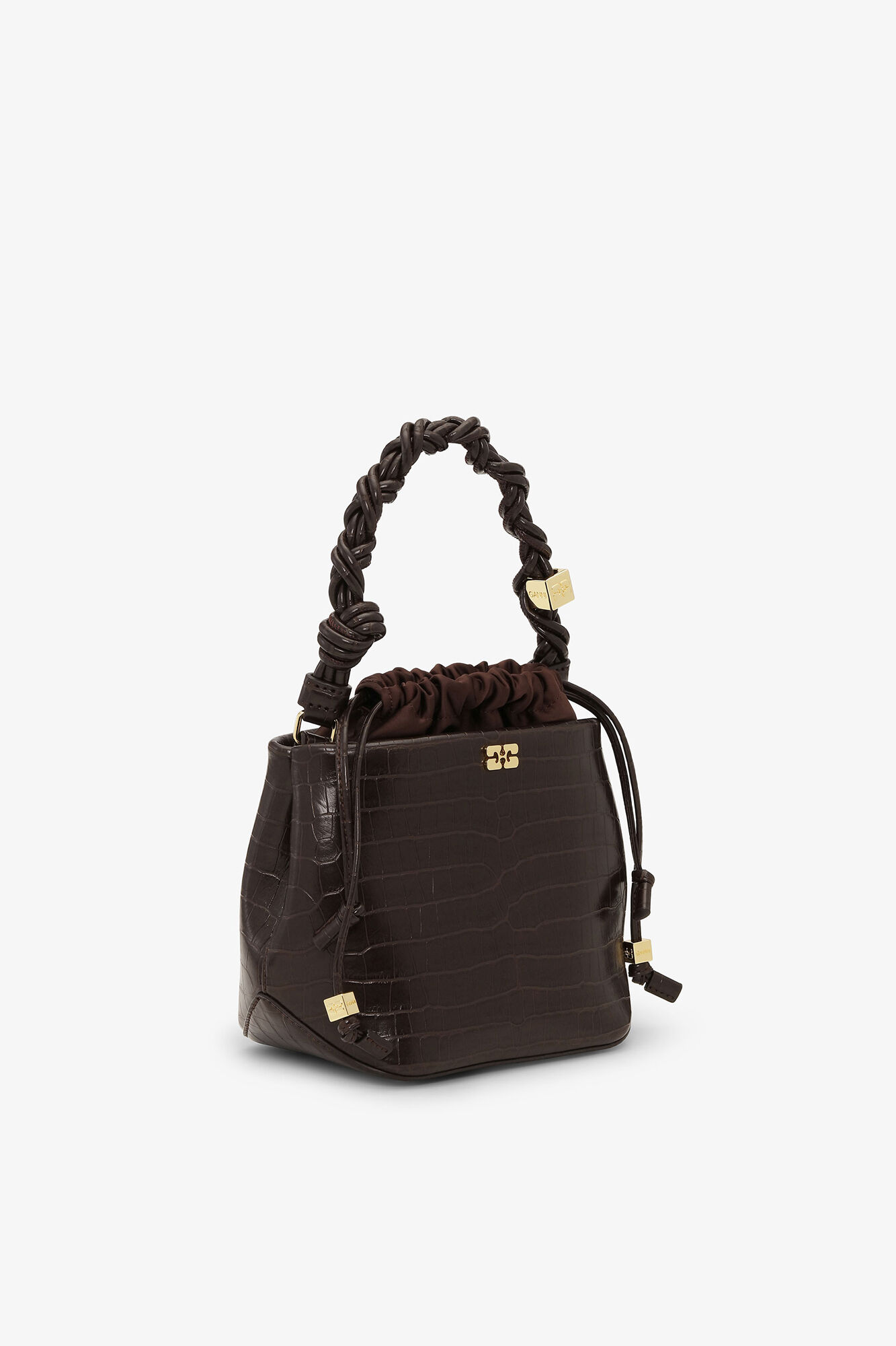 Bou Bucket Bag in Brown Croco , Recycled Leather, in colour Chocolate Fondant - 2 - GANNI