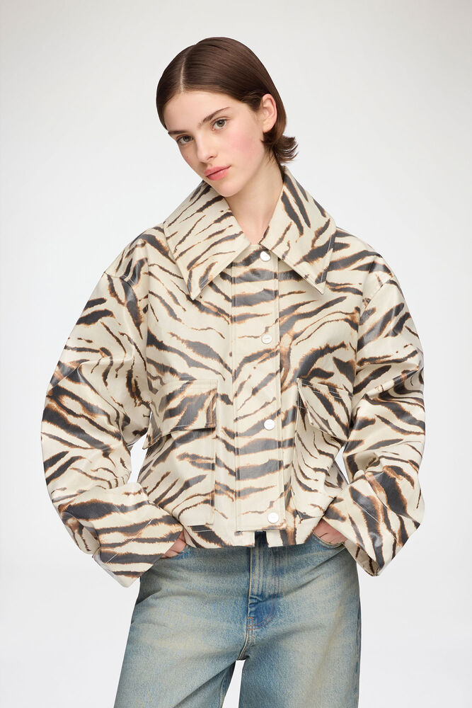 Jacket in Laminated Zebra, Egret