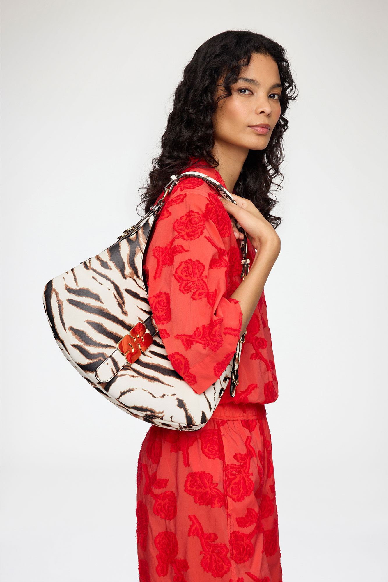 Small Kat Bag in Zebra, Recycled Polyester, in colour Egret - 1 - GANNI