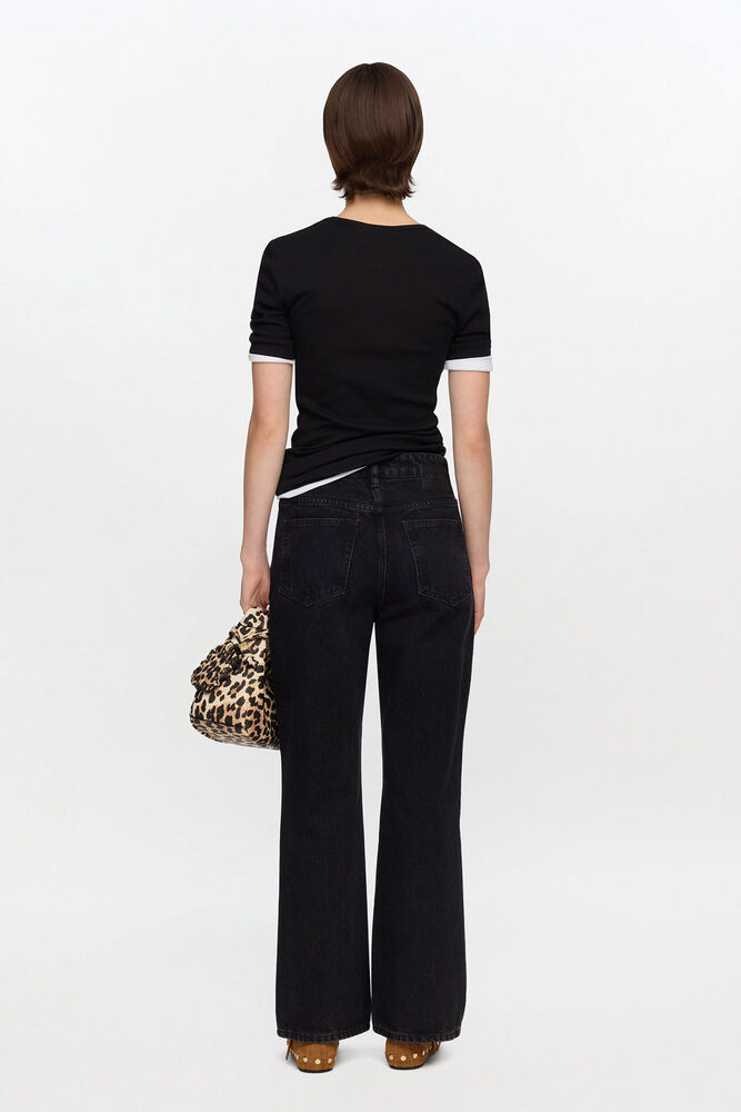 Betzy Cropped Jeans in Black Rigid Denim, Black Washed
