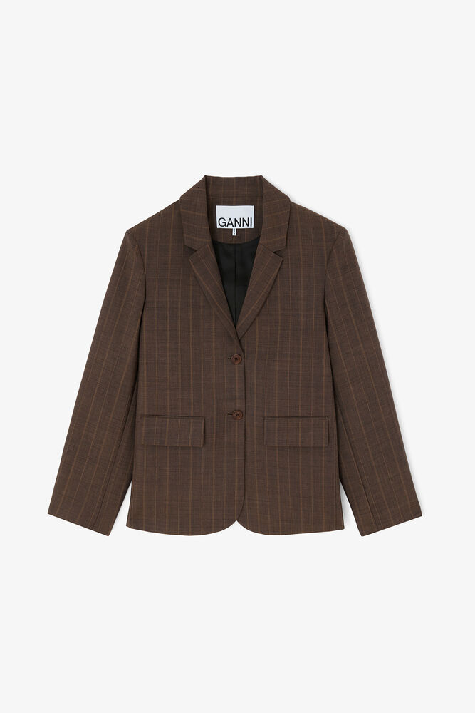 Blazer in Brown Pinstripe Wool, Rain Drum