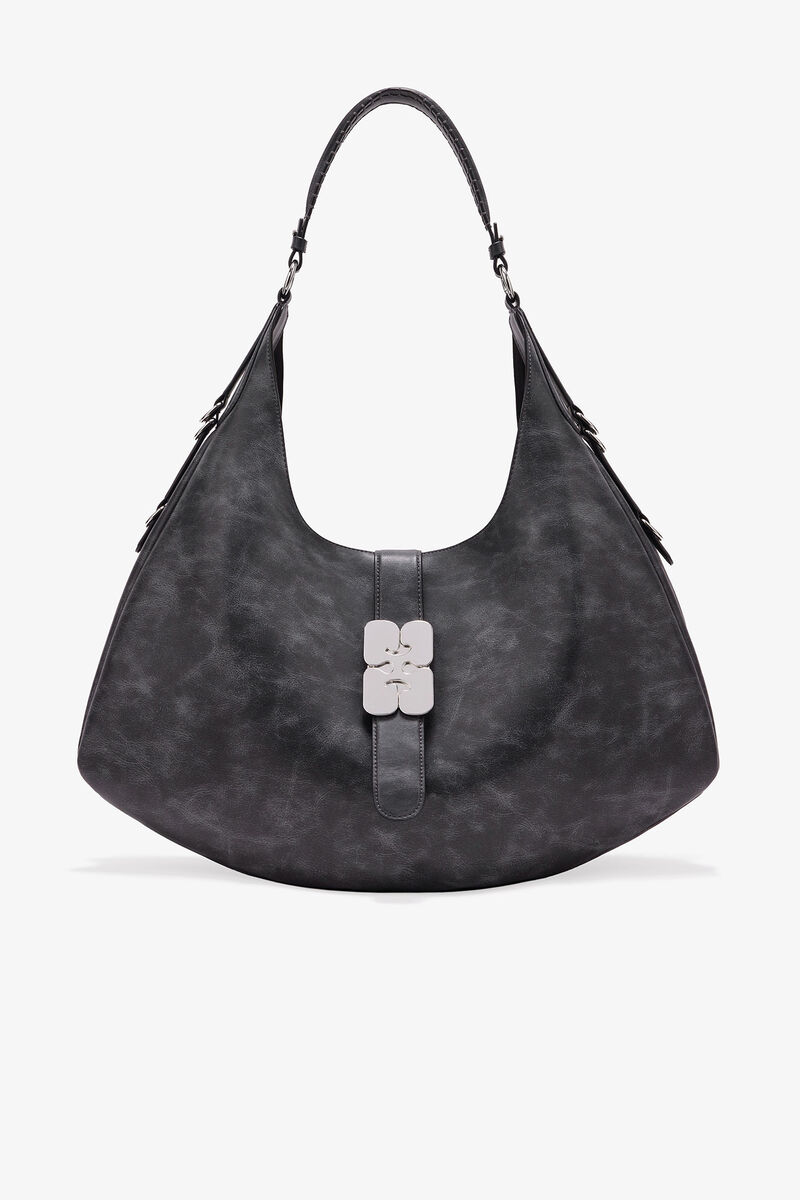 Large Kat Bag in Grey, Recycled Leather, in colour Ebony - 1 - GANNI