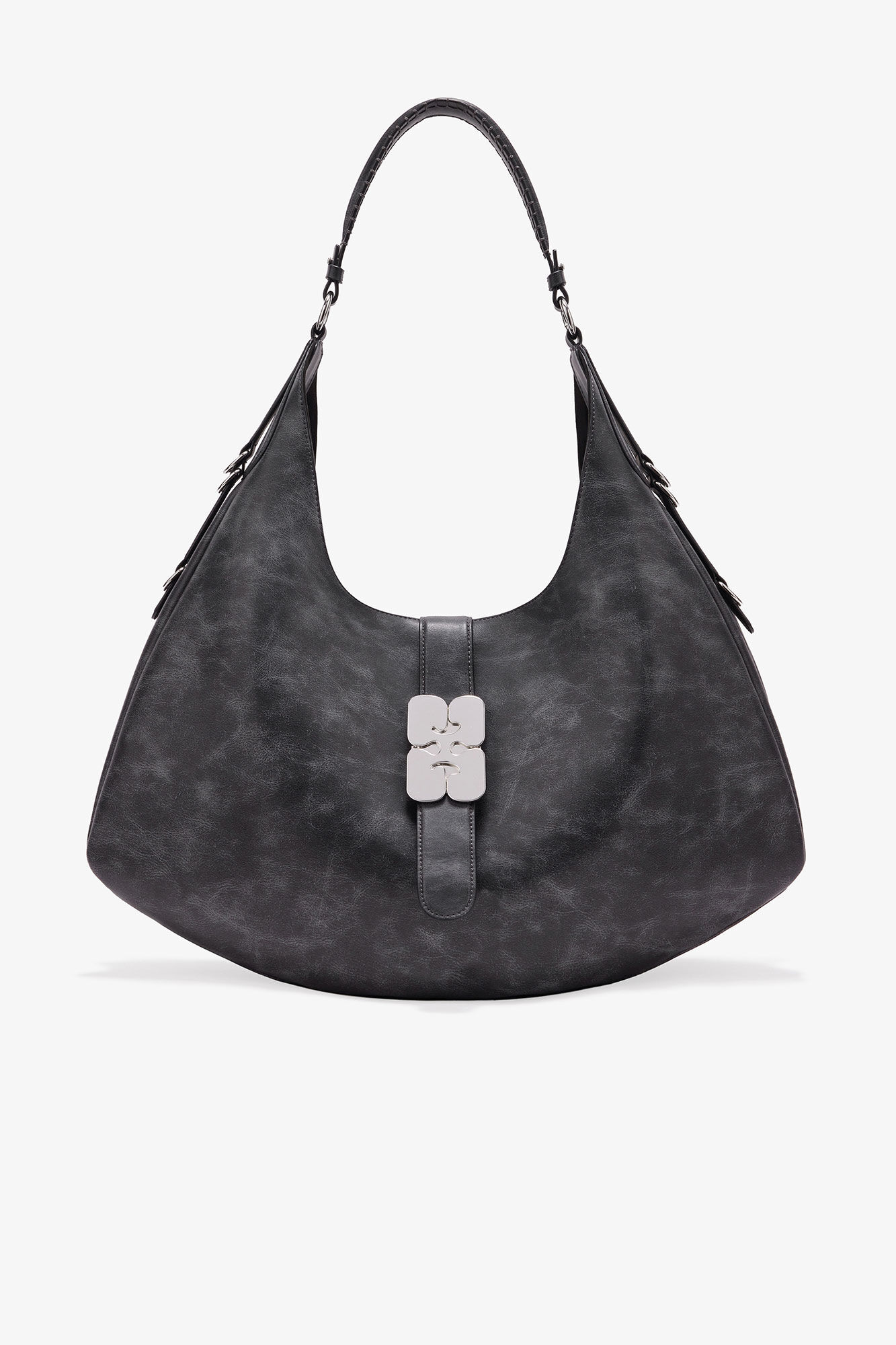 Large Kat Bag in Grey, Recycled Leather, in colour Ebony - 1 - GANNI