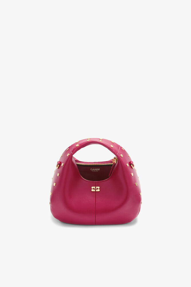 Mini Hobo Bag with Studs in Red, Persian Red