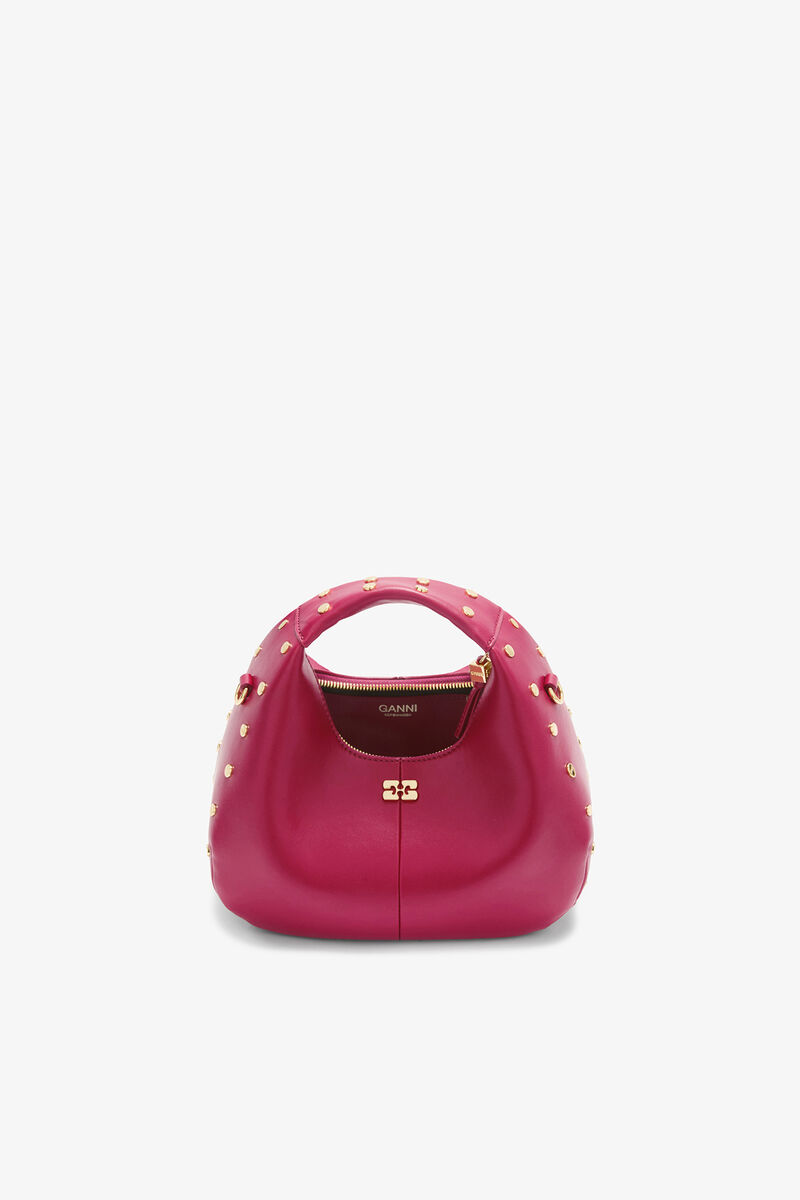 Mini-Hobo-Tasche mit Nieten in Rot, Recycled Leather, in colour Persian Red - 3 - GANNI