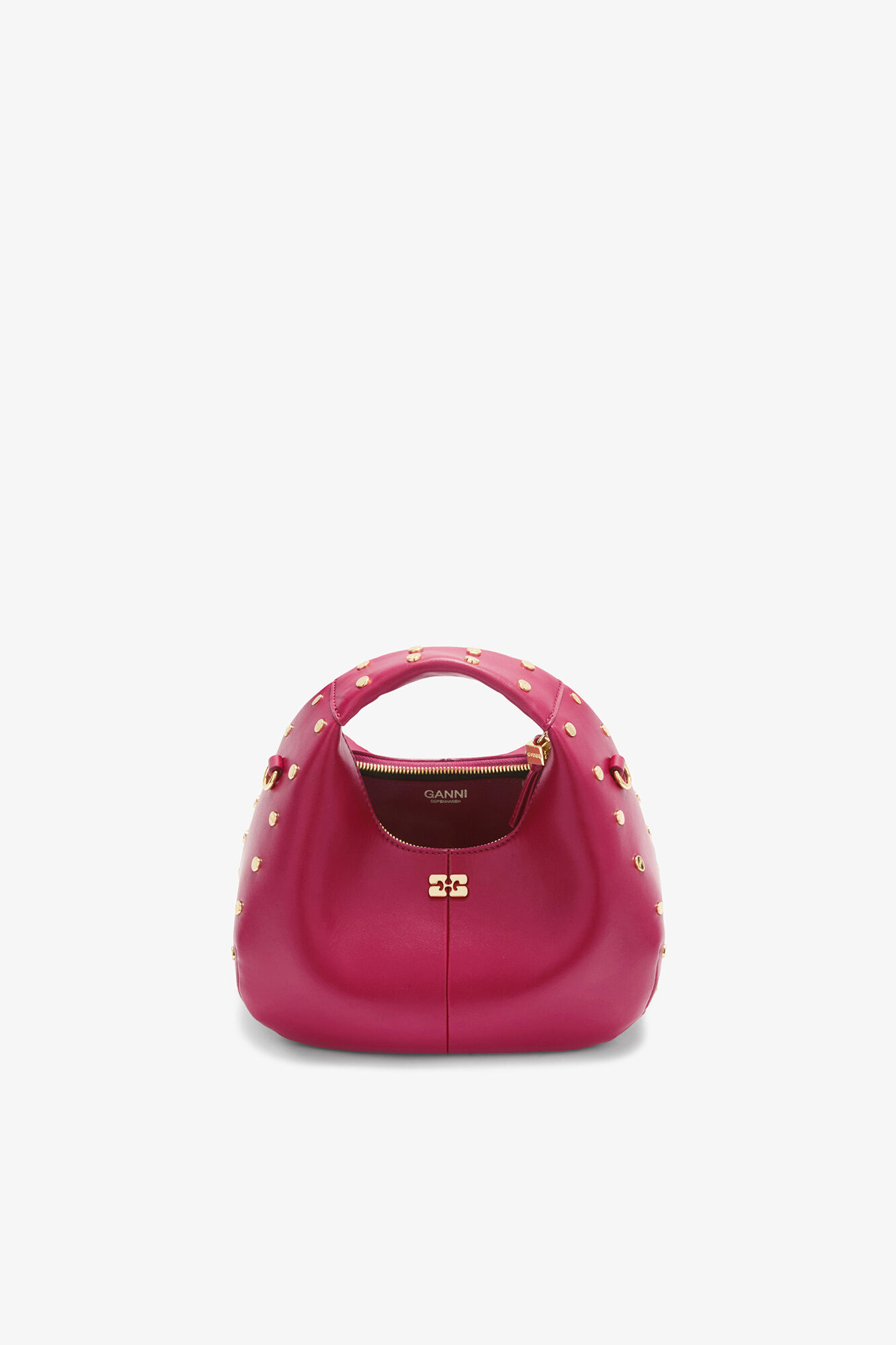 Mini-Hobo-Tasche mit Nieten in Rot, Recycled Leather, in colour Persian Red - 3 - GANNI