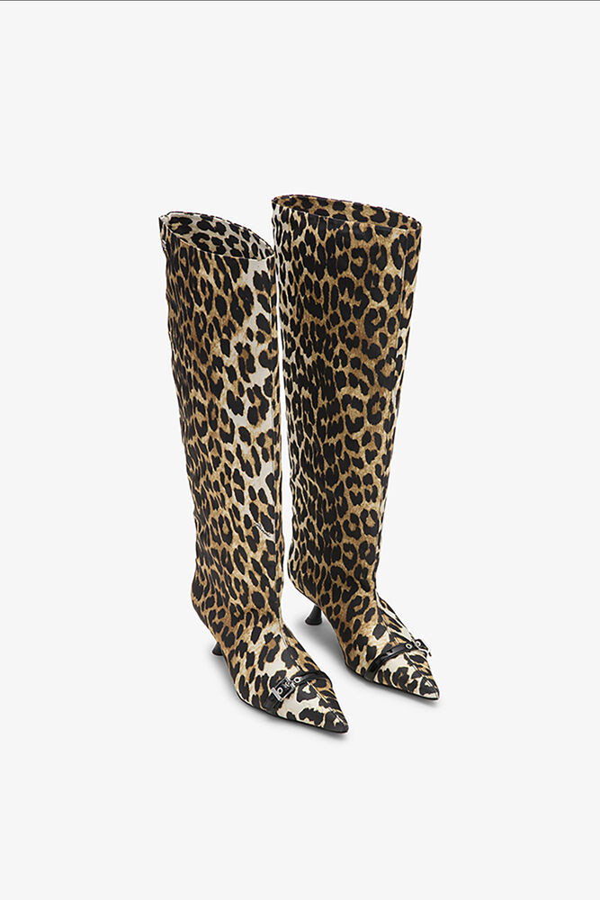 Leopard Eyelets Slouchy High Shaft Boots, Leopard