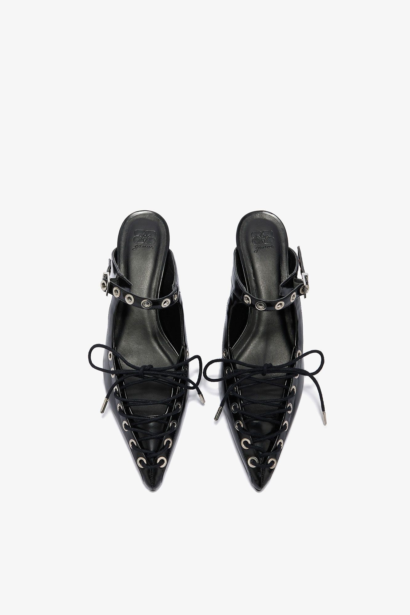 Lace-Up Mules in Black Oleatex, Recycled Polyester, in colour Black - 3 - GANNI