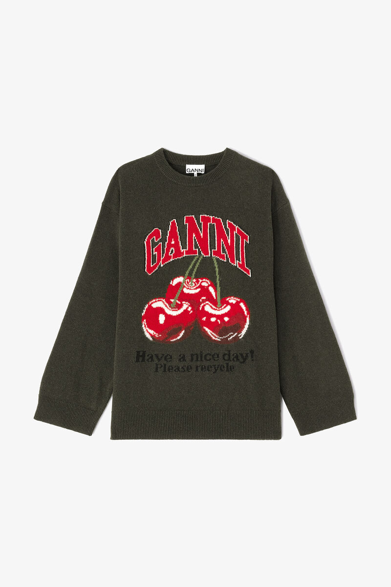 Oversized Jumper in Graphic Wool, Wool, in colour Kalamata - 1 - GANNI