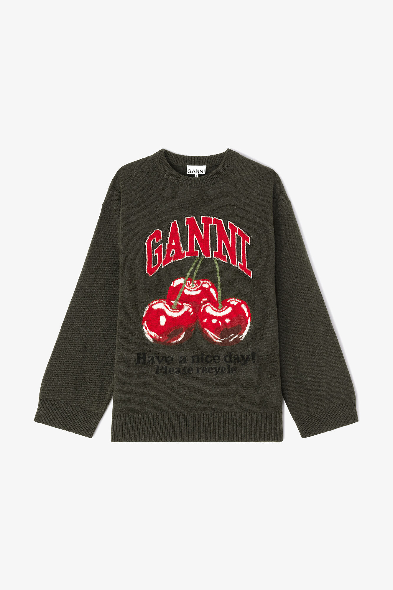 Oversized Jumper in Graphic Wool, Wool, in colour Kalamata - 1 - GANNI