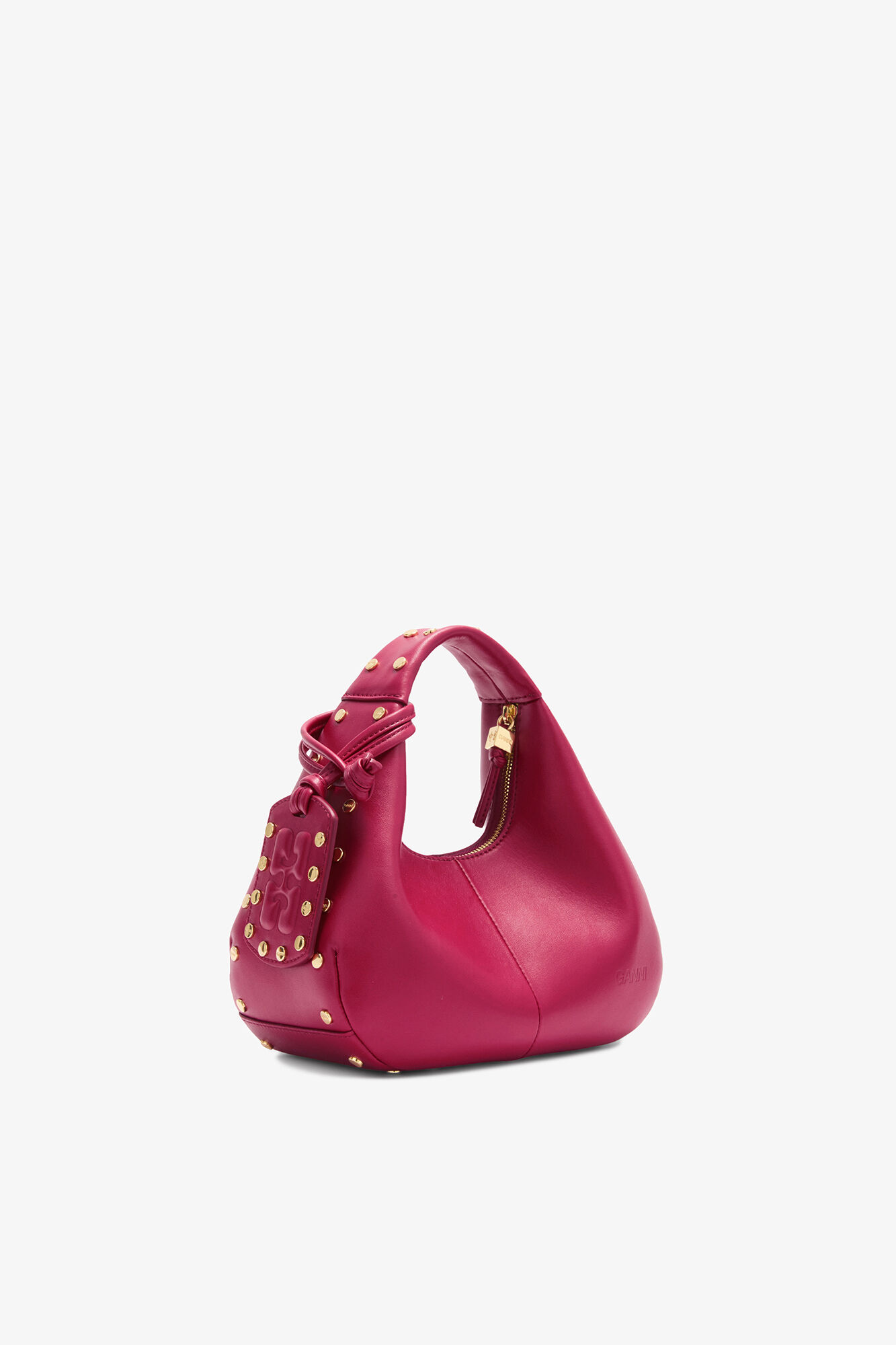 Mini-Hobo-Tasche mit Nieten in Rot, Recycled Leather, in colour Persian Red - 2 - GANNI