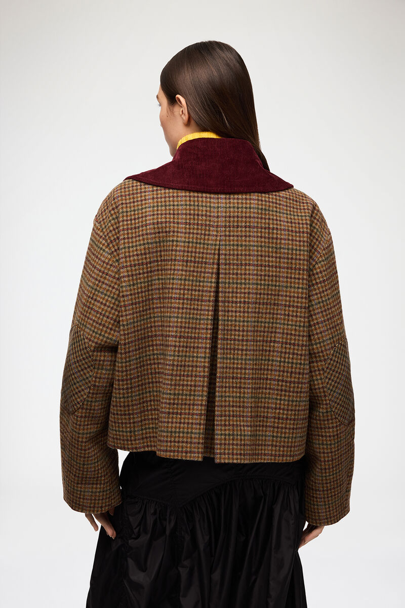 Jacke aus kariertem Twill, Recycled Wool, in colour Multicolour - 3 - GANNI