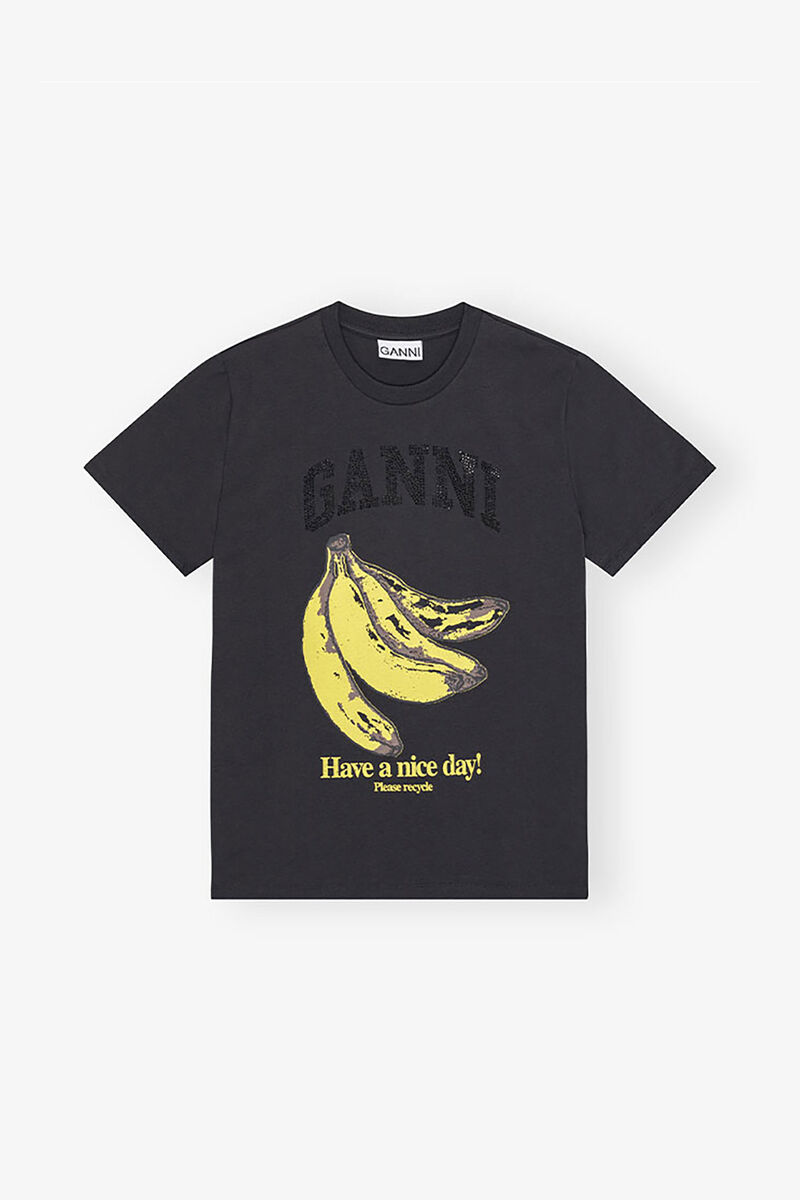 Black Banana Graphic T-shirt, Organic Cotton, in colour Phantom - 1 - GANNI