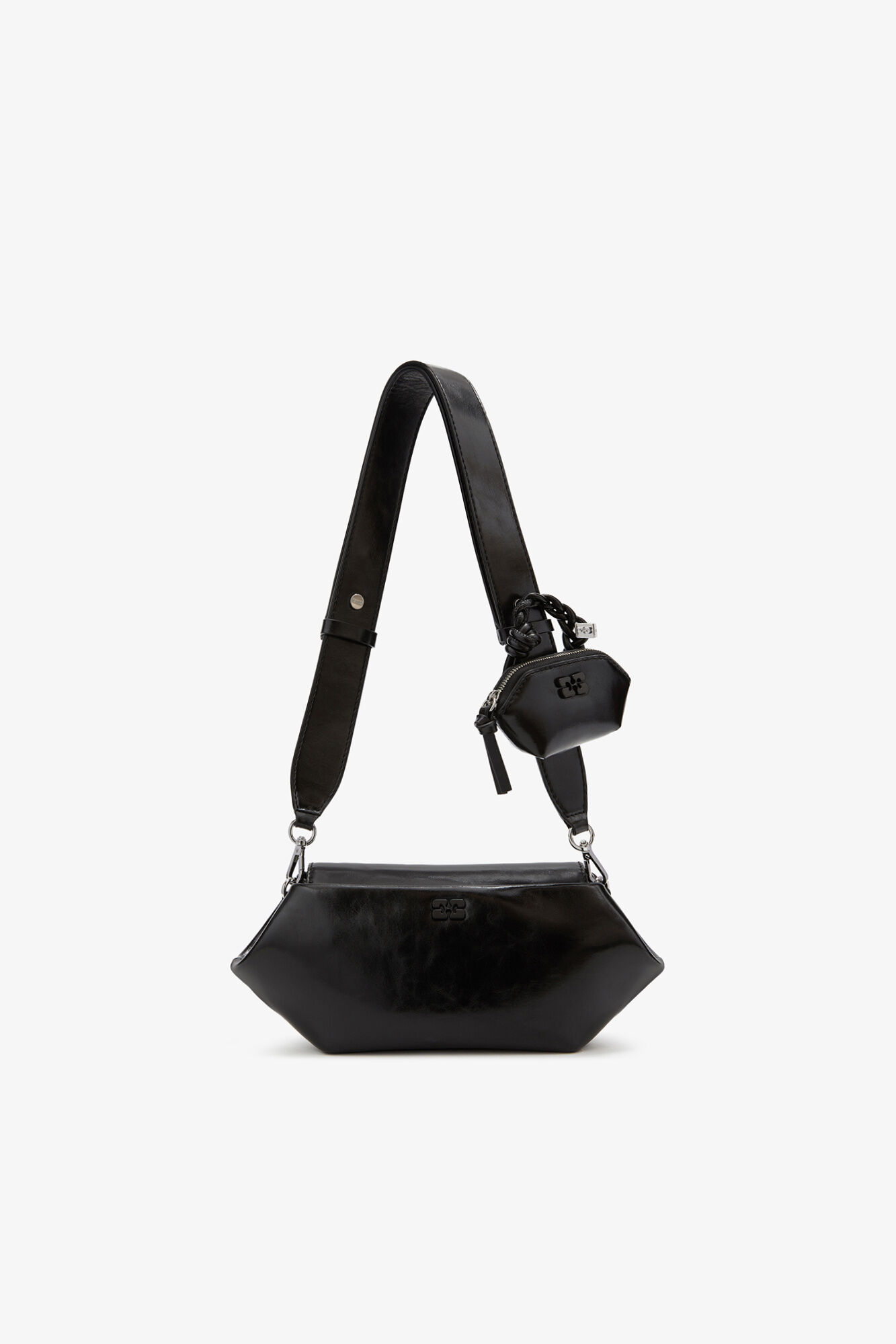 Bou Bag East/West Shine in Black, Recycled Leather, in colour Black - 1 - GANNI