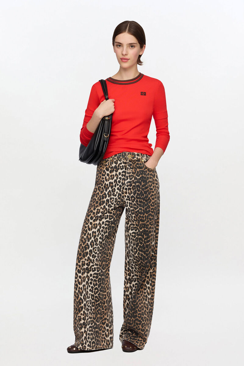 レッド ロングスリーブトップ, Organic Cotton, in colour High Risk Red - 1 - GANNI