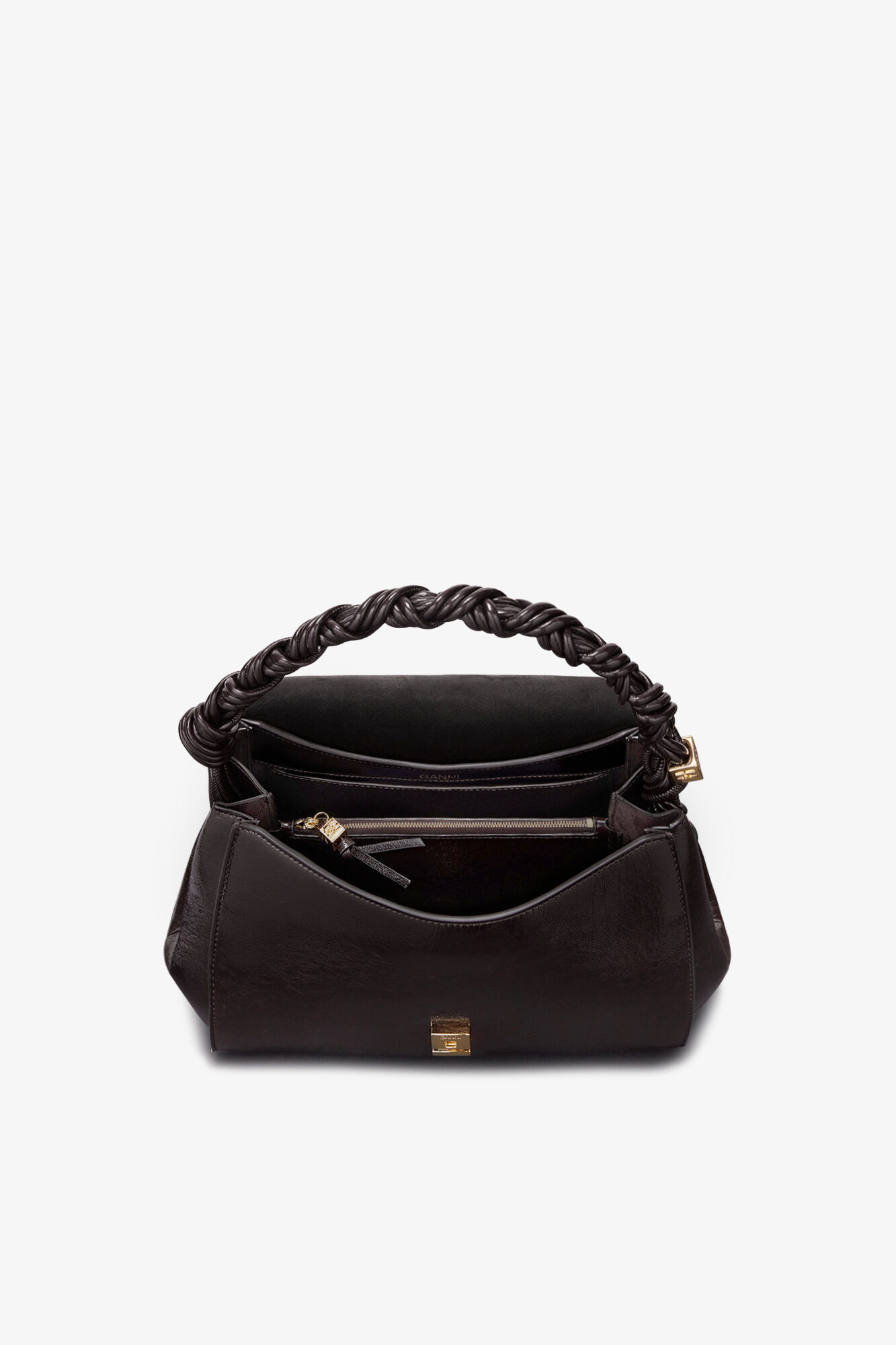 Very Bou Bag in Shine Brown, Polyester, in colour Demitasse - 3 - GANNI