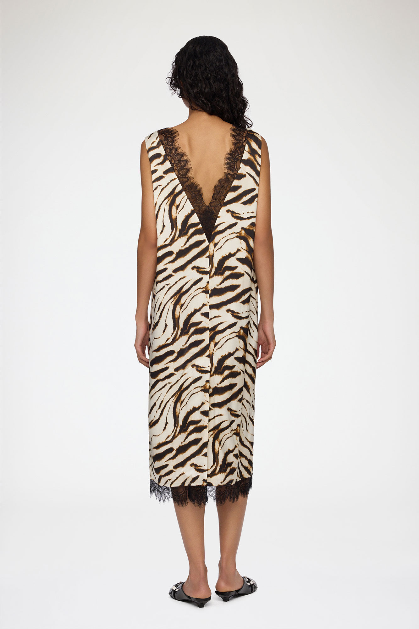 Dress in Zebra Satin, Viscose, in colour Egret - 2 - GANNI