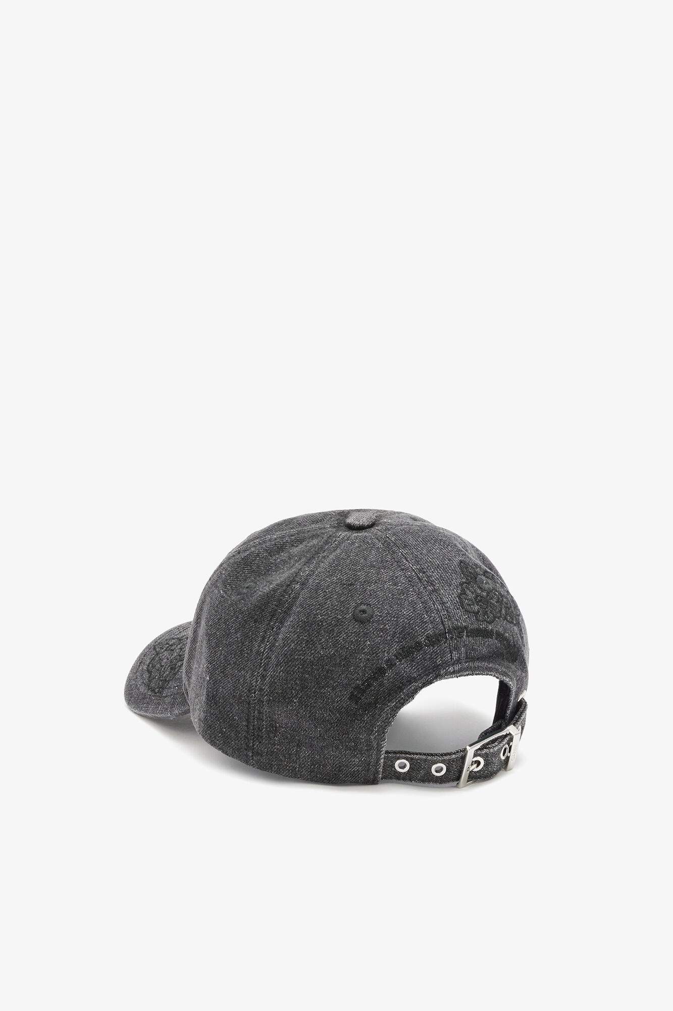 Cap in Embroidered Denim, Organic Cotton, in colour Black Washed - 2 - GANNI