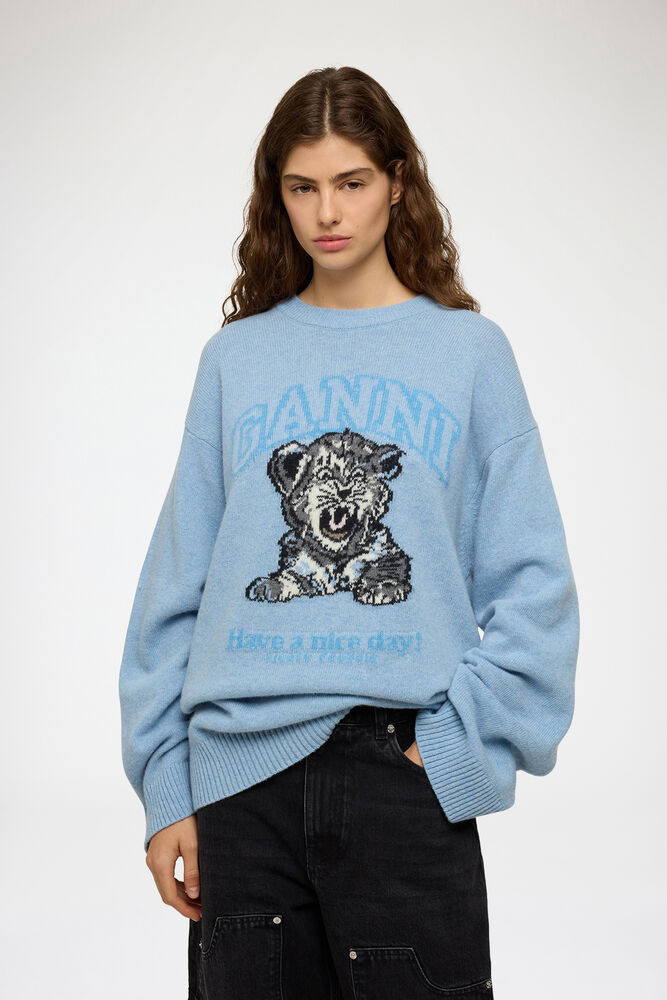 Oversized Jumper with Tiger, Baby Blue