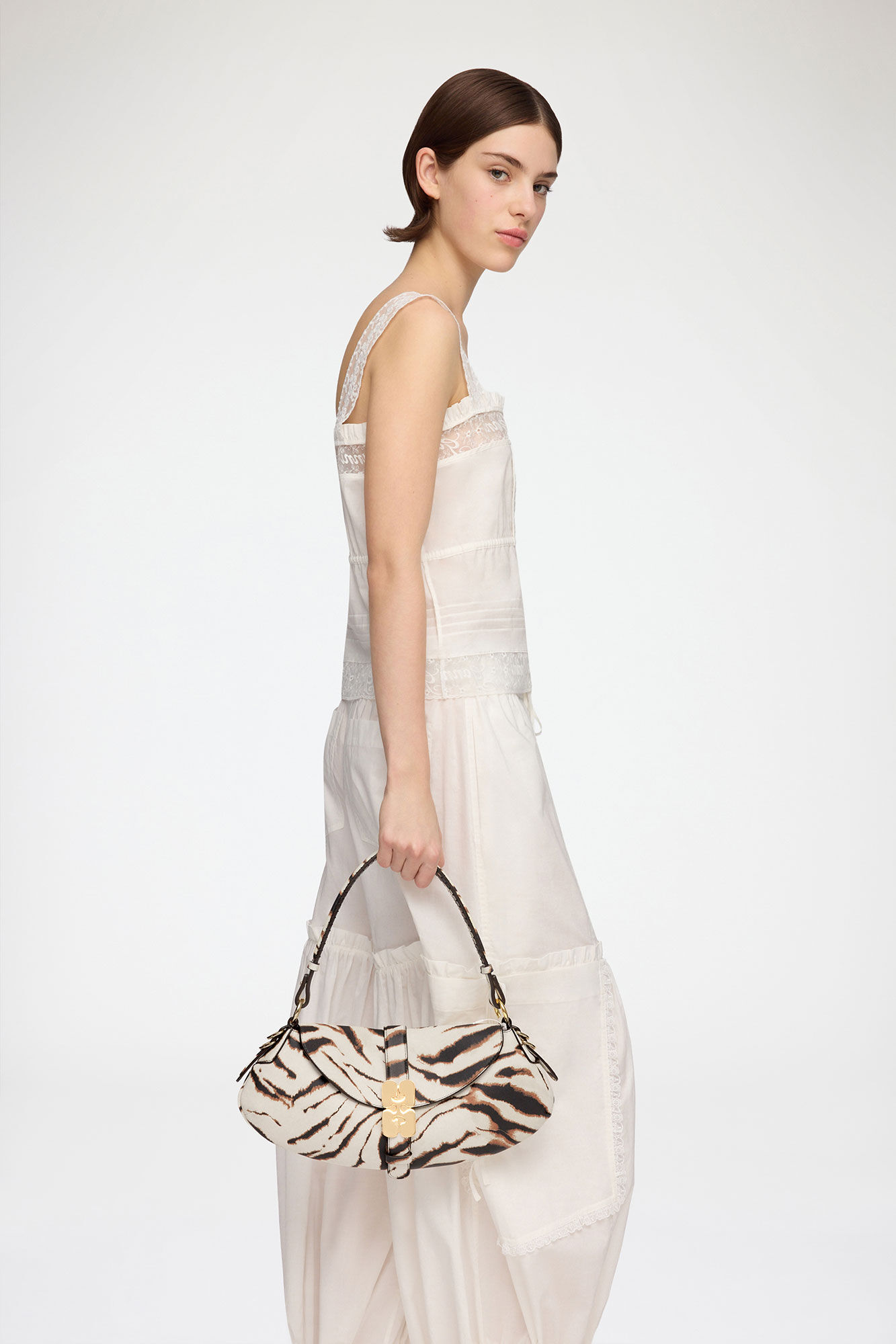 B-Kat Bag in Zebra, Recycled Polyester, in colour Egret - 2 - GANNI