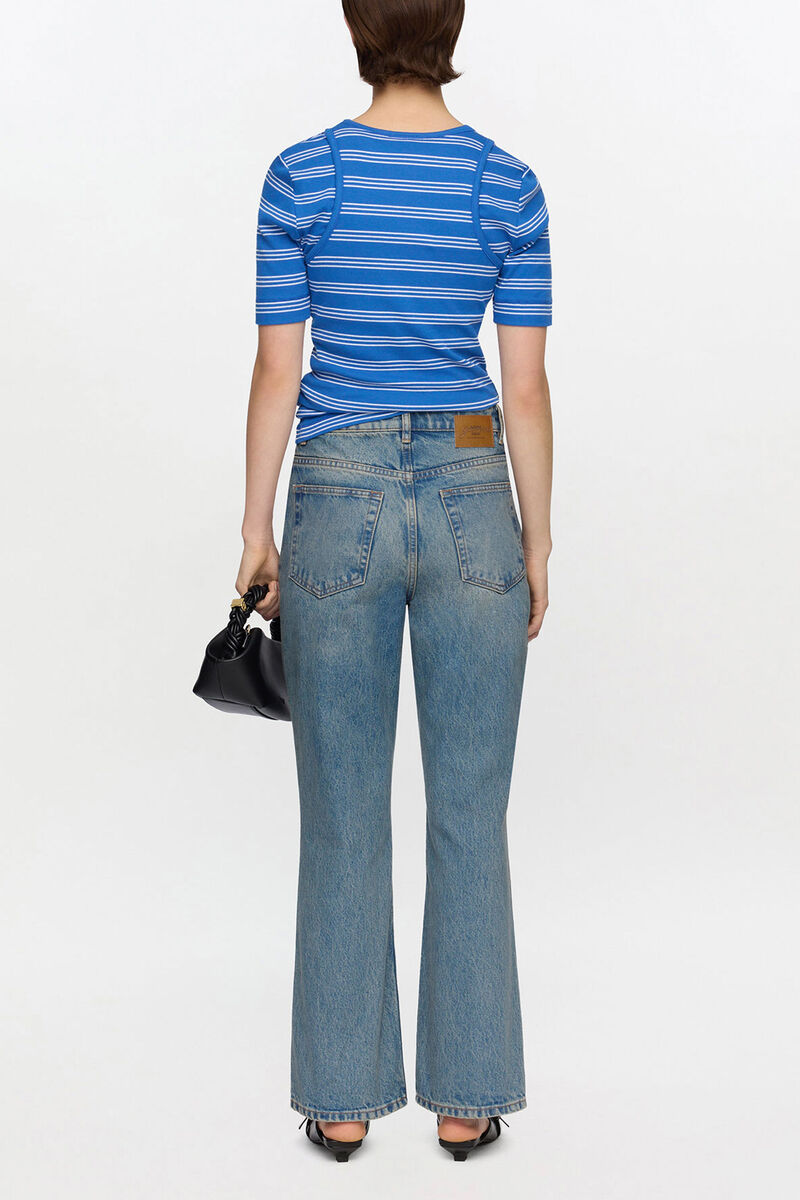 Betzy Cropped Jeans in Tint Rigid Denim, Organic Cotton, in colour Mid Blue Vintage - 2 - GANNI