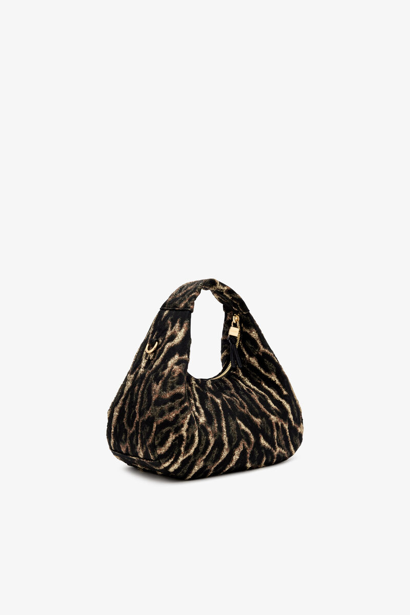 Mini Hobo Bag in Metallic Cloque, Polyamide, in colour Antique Bronze - 2 - GANNI