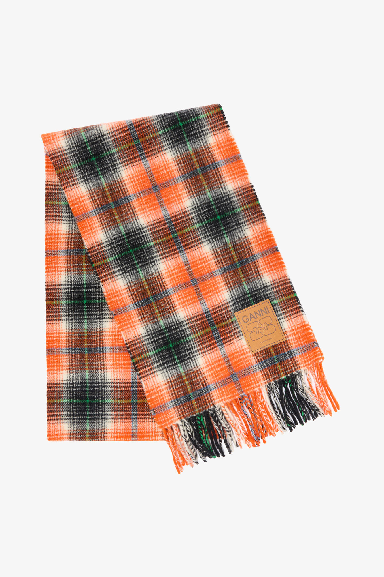 Scarf in Check Wool, Wool, in colour Russet Orange - 1 - GANNI