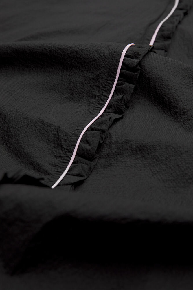 Ruffle-Trim Textured MR Pants, Black