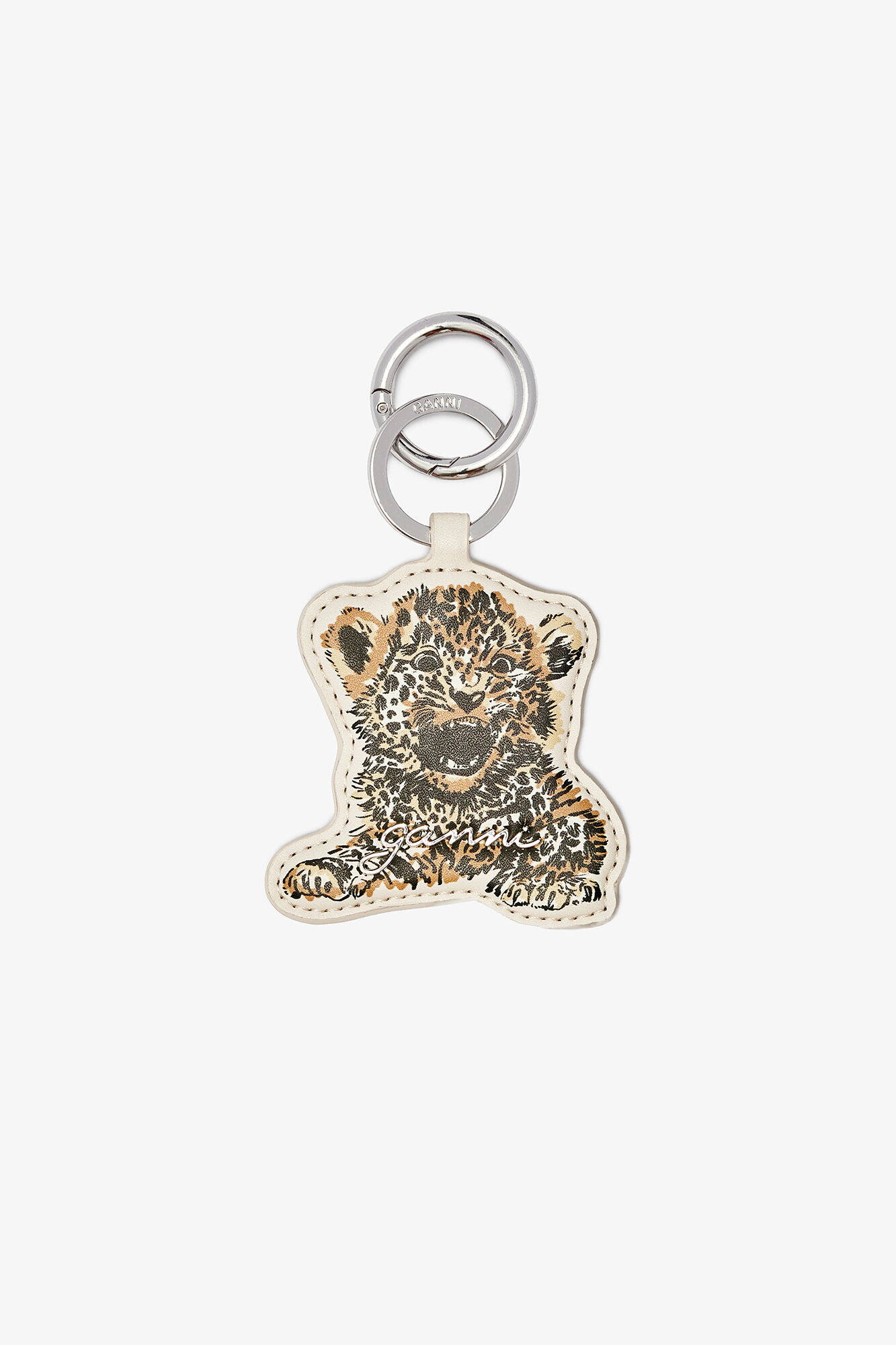 Keyring with Baby Leo, Recycled Leather, in colour Egret - 1 - GANNI