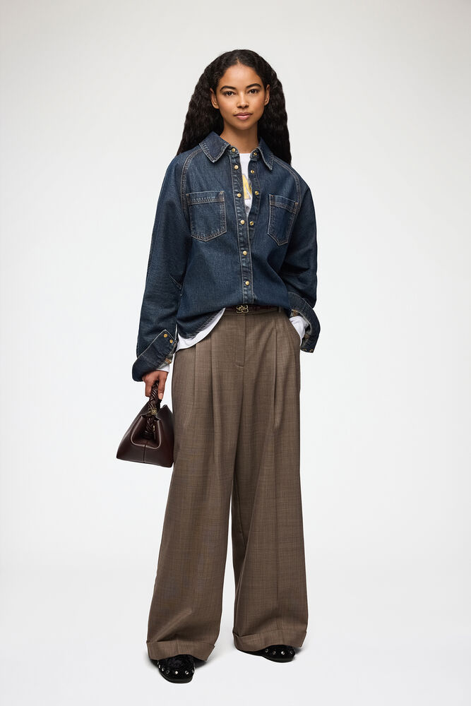 Shirt in Textured Slub Denim, Dark Blue Vintage