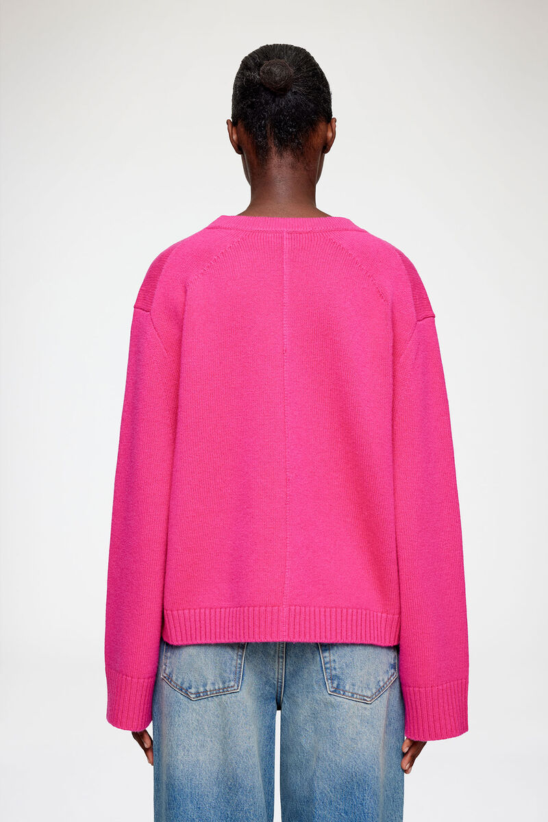 Klassisk cardigan i ull, Wool, in colour Fuchsia Purple - 3 - GANNI