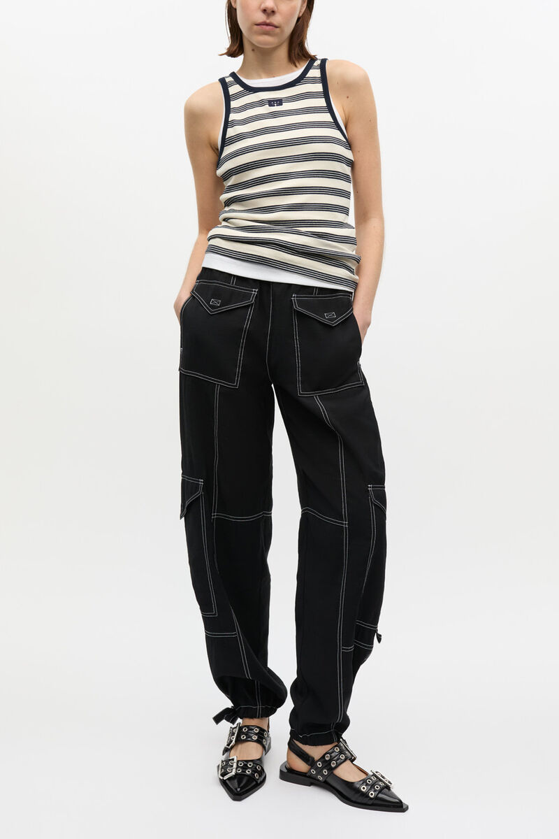 Pants in Light Slub, LENZING™ ECOVERO™, in colour Black - 1 - GANNI