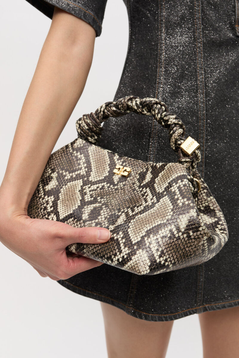 Small Bou Bag in Snake, Recycled Leather, in colour Egret - 2 - GANNI