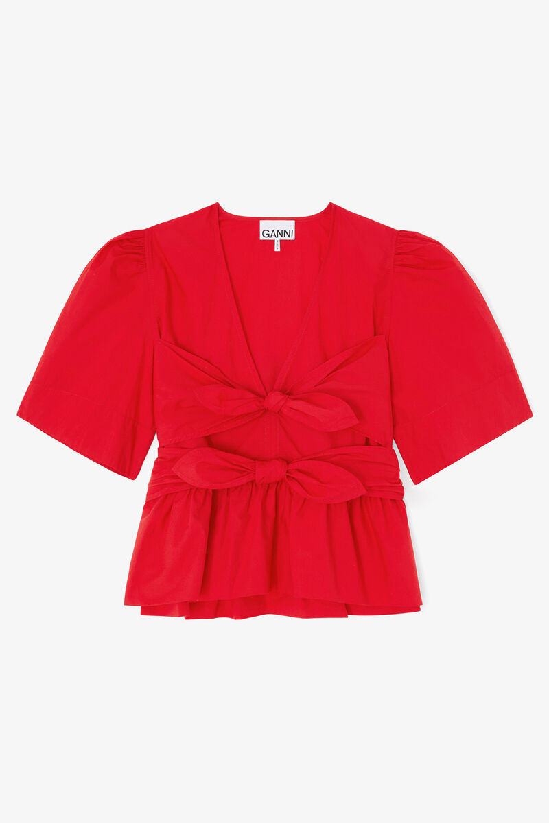 Bluse aus roter Baumwolle, Organic Cotton, in colour Racing Red - 1 - GANNI