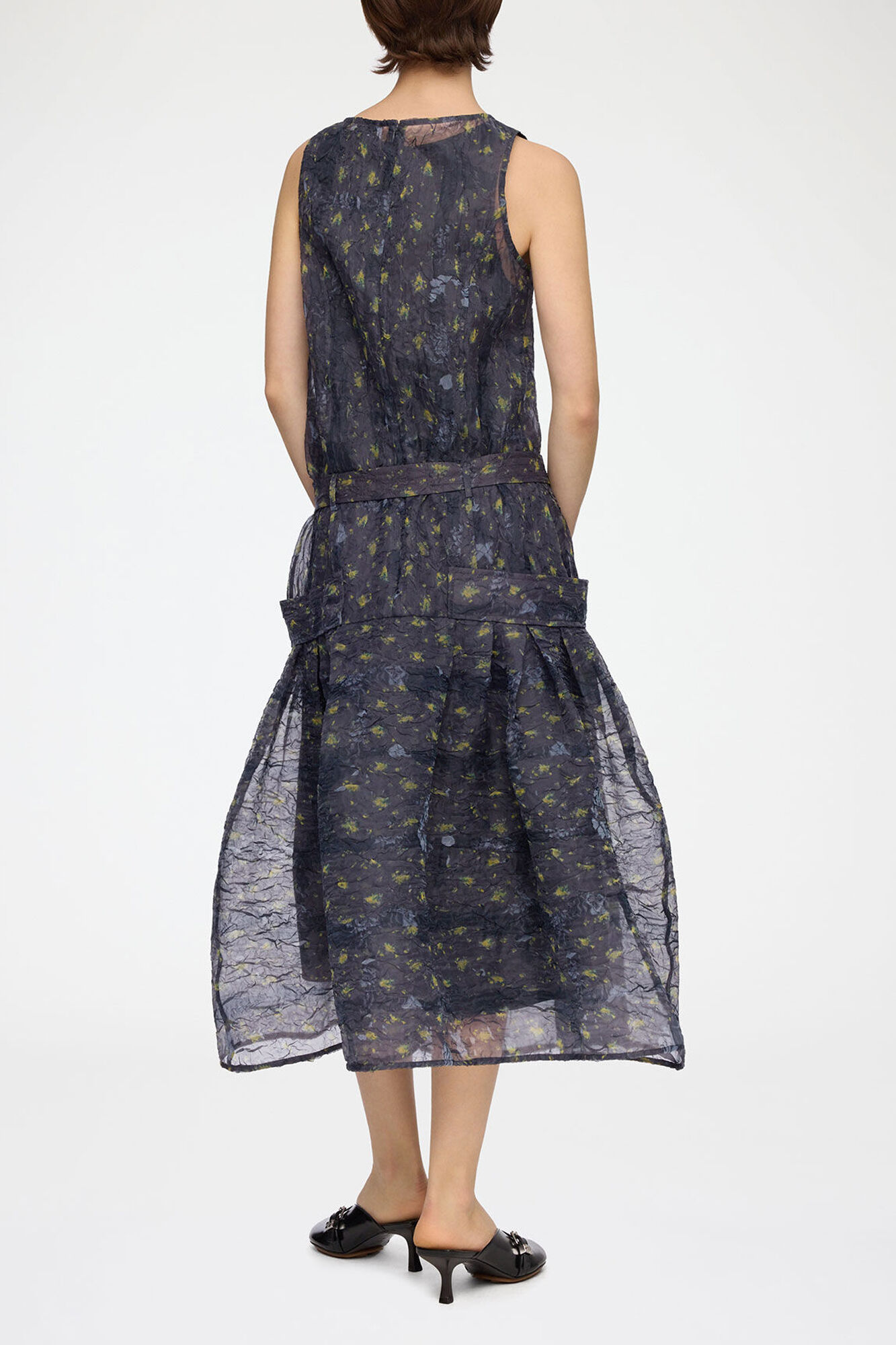 Dress in Shibori Organza, Recycled Polyester, in colour Black Sand - 2 - GANNI