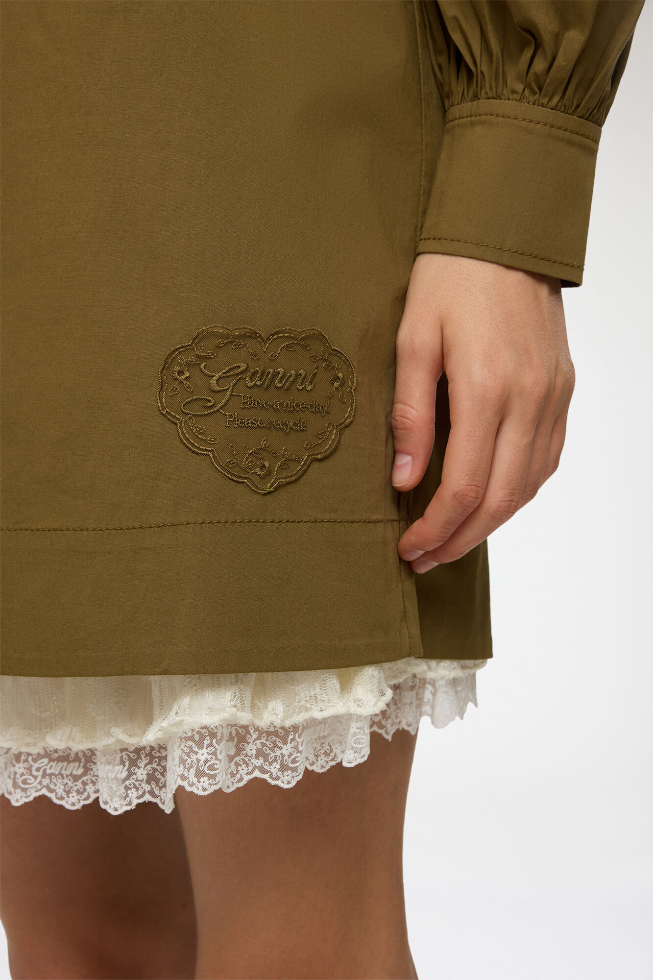 Dress in Green Cotton, Organic Cotton, in colour Military Olive - 3 - GANNI