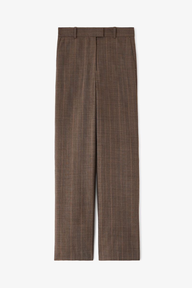 Trousers in Brown Pinstripe Wool, Wool, in colour Rain Drum - 1 - GANNI