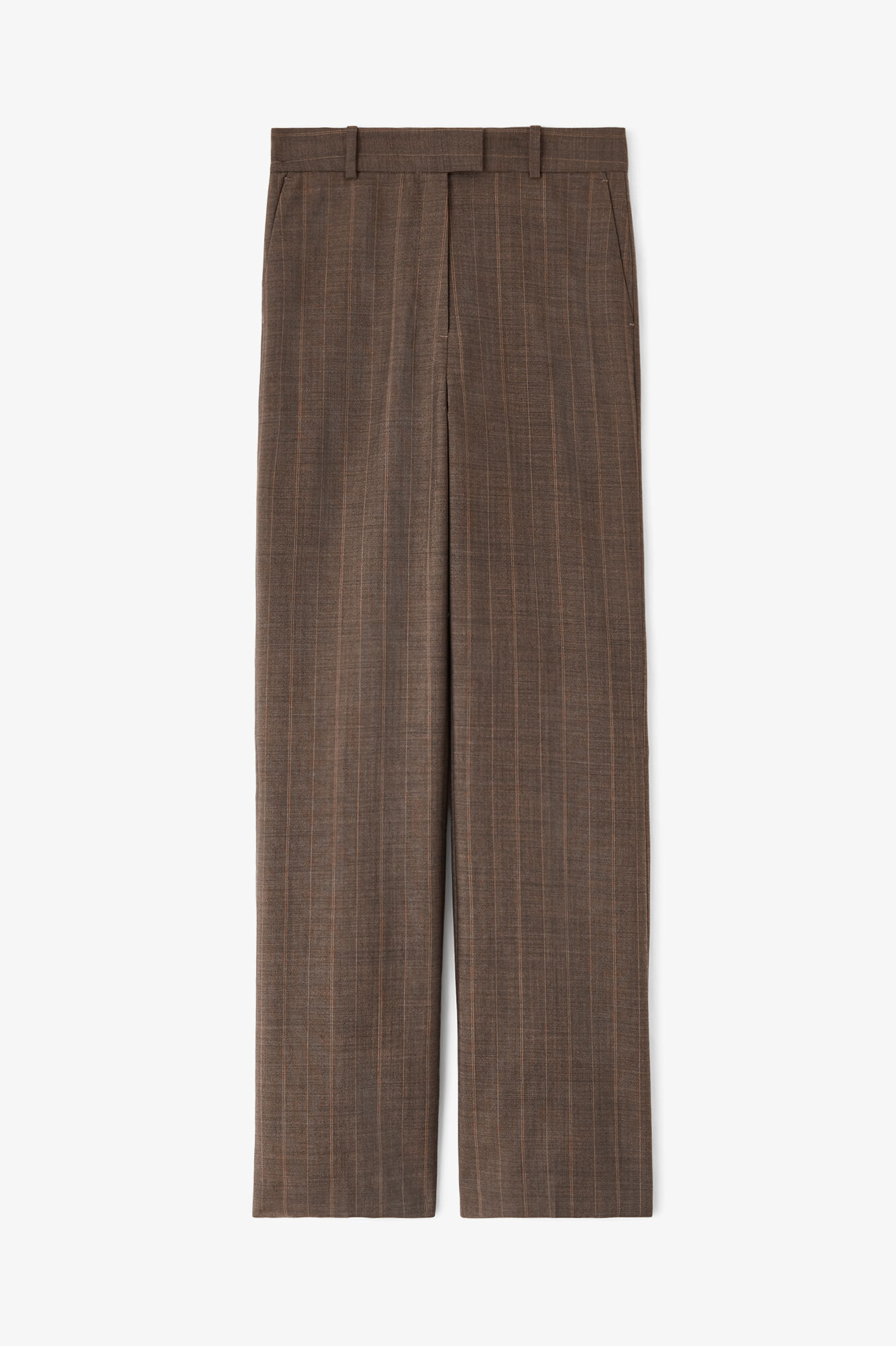Trousers in Brown Pinstripe Wool, Wool, in colour Rain Drum - 1 - GANNI