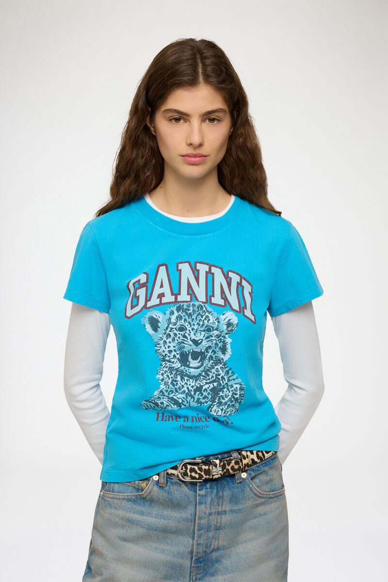 Baby fit t-shirt med blå tiger, Organic Cotton, in colour Dresden Blue - 1 - GANNI