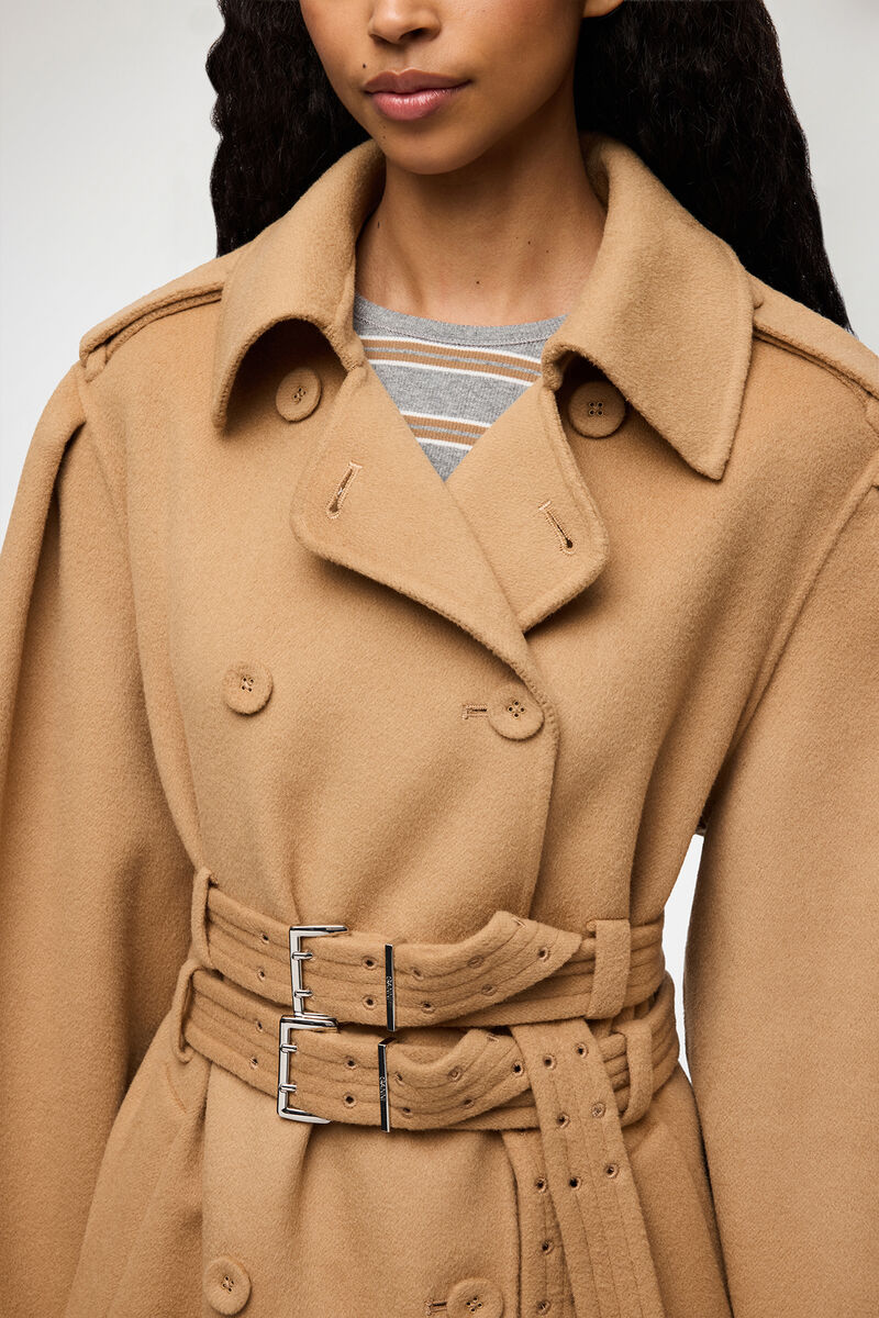 Manteau en laine double face, Wool, in colour Tiger's Eye - 2 - GANNI