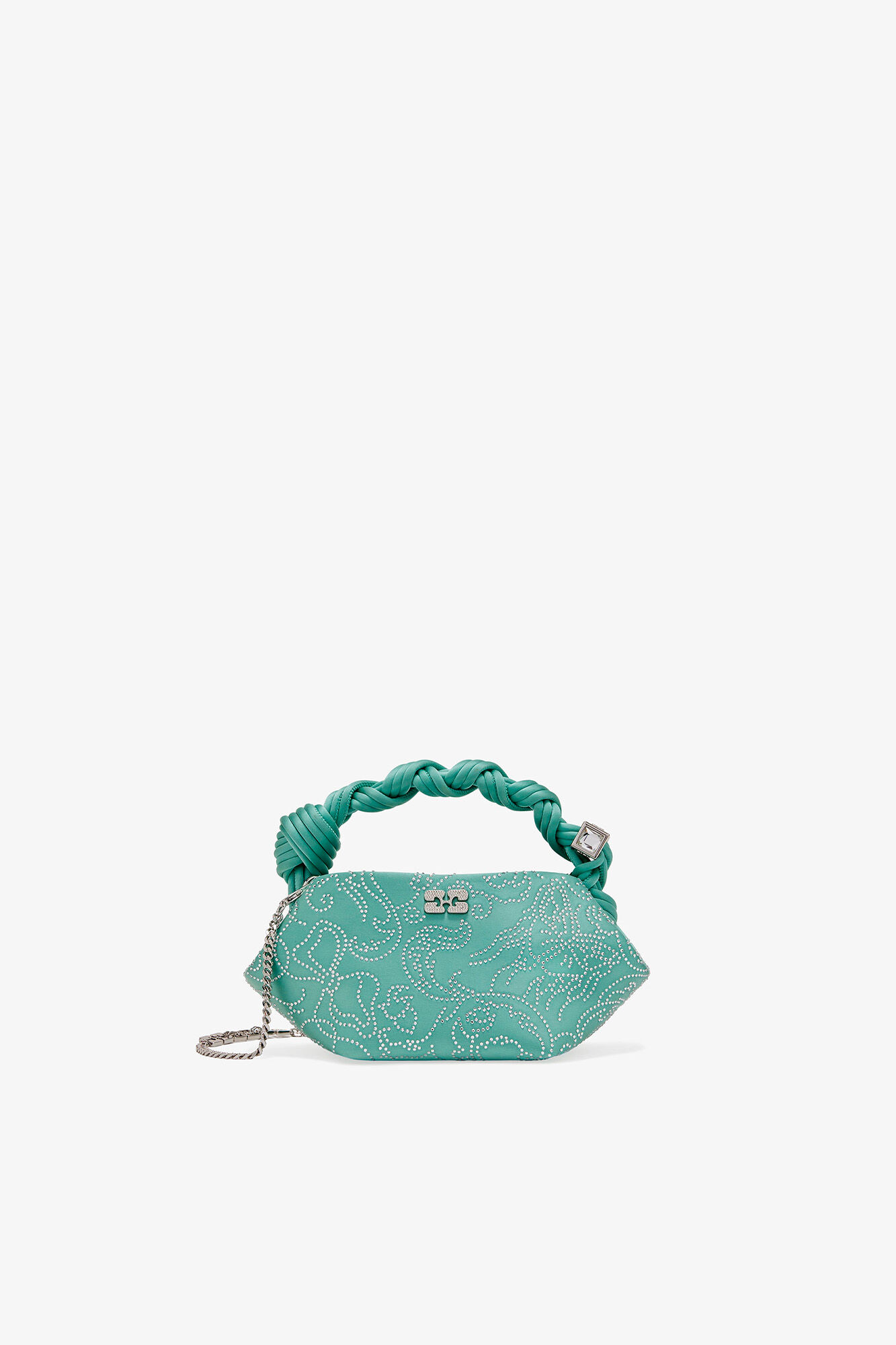 Mini Bou Bag in Green Rhinestone , Recycled Polyester, in colour Brook Green - 1 - GANNI