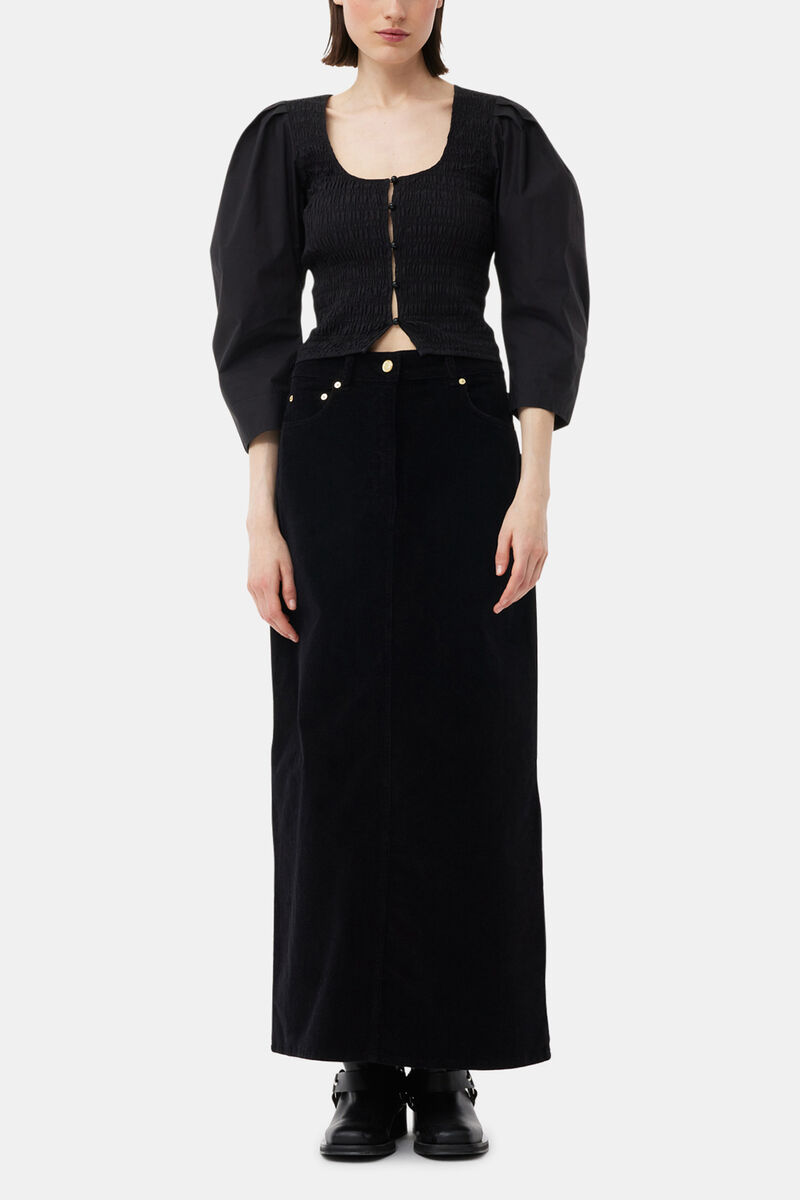 Black Cotton Poplin Smock Bluse, Organic Cotton, in colour Black - 2 - GANNI
