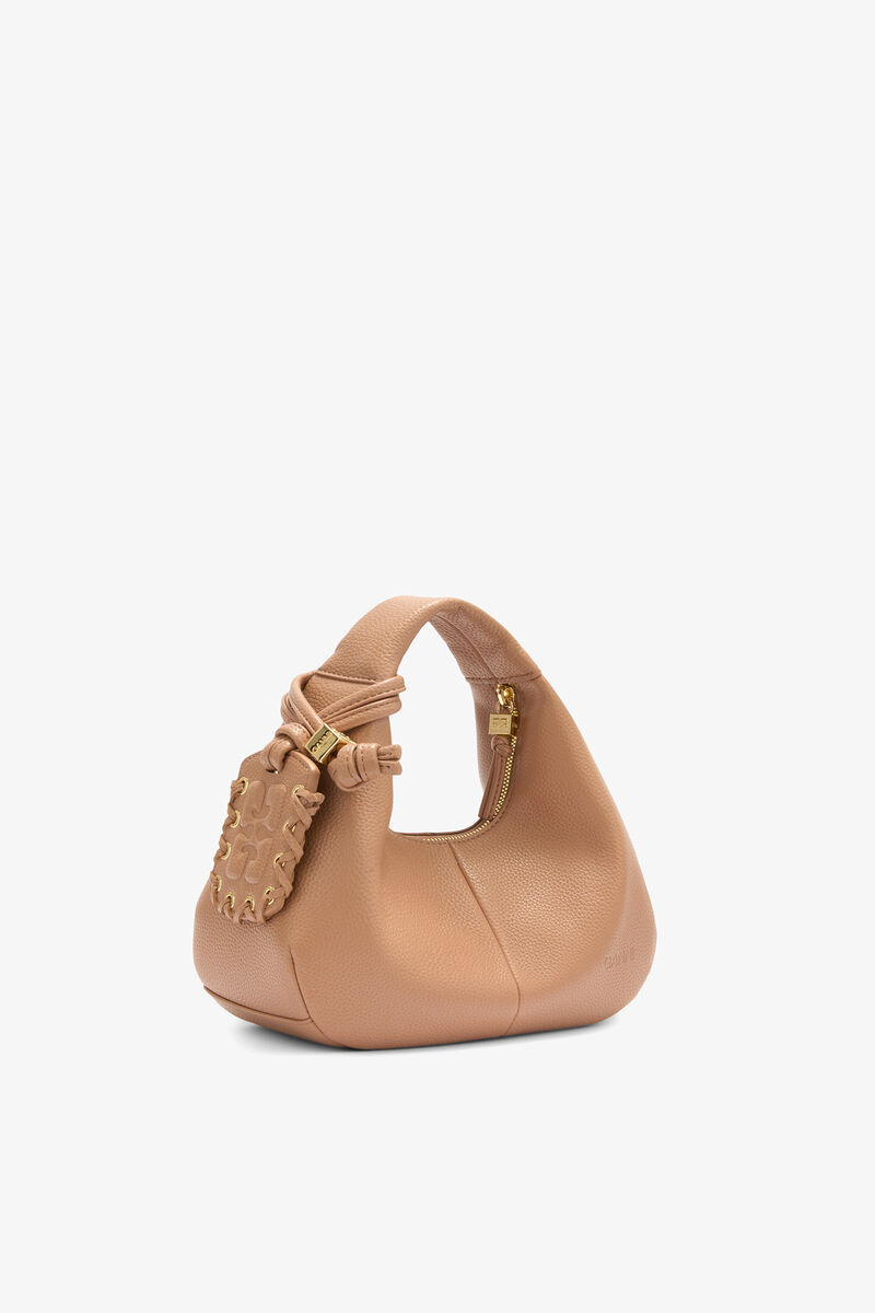 Mini Hobo Bag in Grained Brown, Recycled Polyester, in colour Tawny Birch - 2 - GANNI