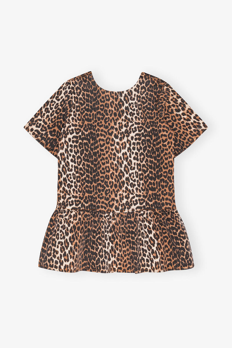 Leopard Open-back Mini Denim Dress, Organic Cotton, in colour Leopard - 1 - GANNI