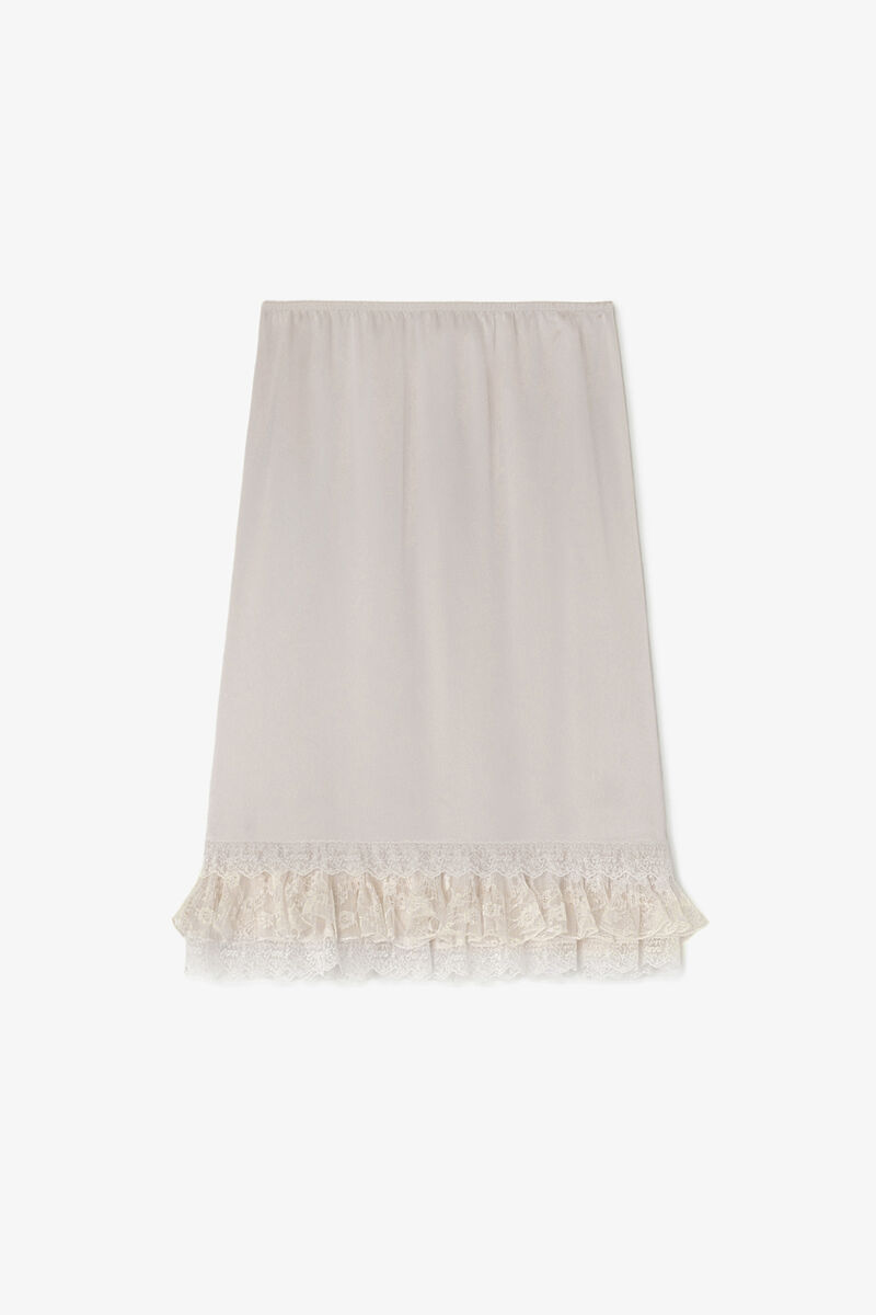 Skirt in Frill Satin, Acetate, in colour Egret - 1 - GANNI