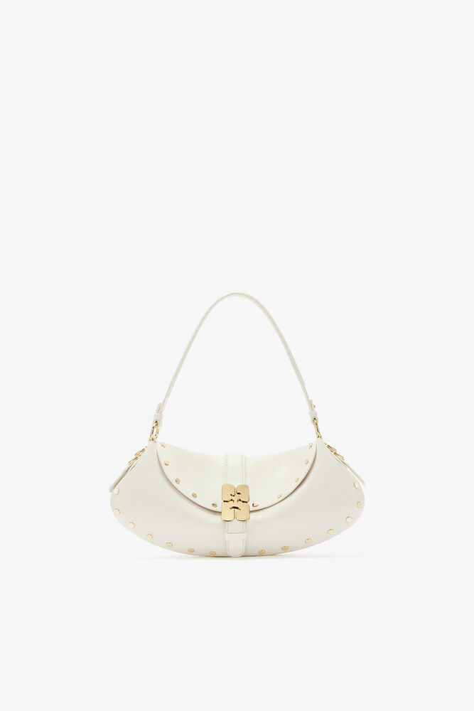B-Kat Bag with Studs in White, Egret