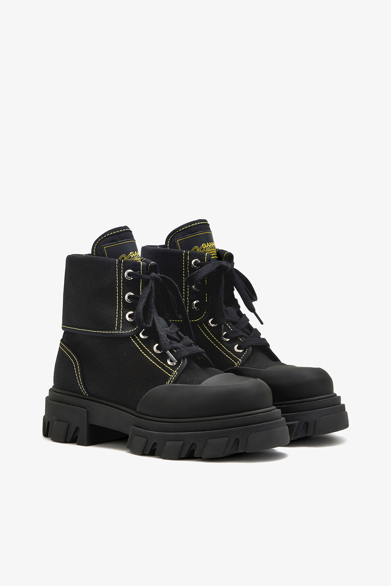 Trail Boots in Black Canvas, Cotton, in colour Black - 2 - GANNI